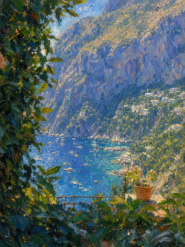 The terrace above the bay β impressionist painting of Capri, Italy