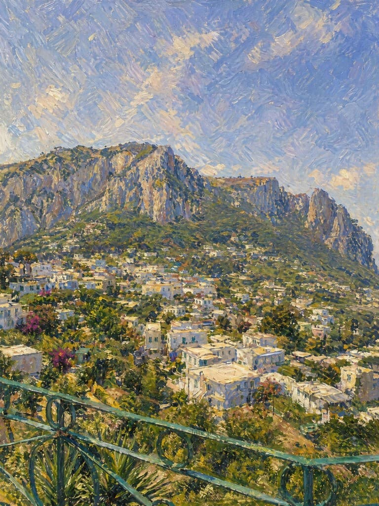 The town under Monte Solaro β impressionist painting of Anacapri, Italy